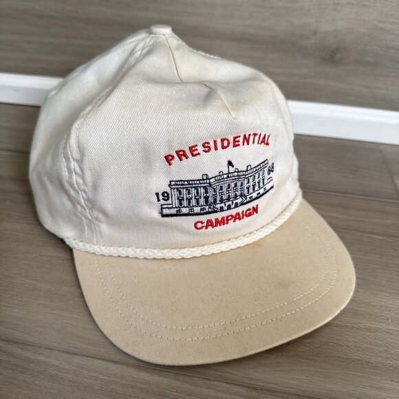 Vintage WHITE HOUSE STAFF / 1988 PRESIDENTIAL CAMPAIGN Trump Rope HAT / White - Picture 1 of 8